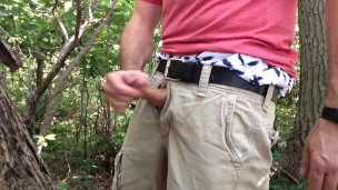 Soft to hard, I find a place in the woods, off the trail, to jerkoff.