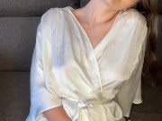 Hot wife in a dressing gown waits for her pussy lover while she's home alone 7/16