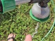 Walking Around Cumming And Peeing In The Garden Outside Through Foreskin 15/16