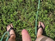 Walking Around Cumming And Peeing In The Garden Outside Through Foreskin 16/16