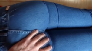 Stepson caresses my big ass, turns me on, and I masturbate in front of him