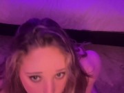 Blonde girl made a custom video for a fan and begs him to cum on her face, with subtitles 10/16