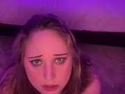 Blonde girl made a custom video for a fan and begs him to cum on her face, with subtitles 5/16