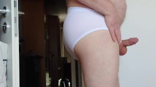Short solo fun in the white underpants