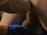 Wife fisting hubby with latex gloves close up 7/16