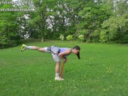 Public park work out routine. Fiona Brandy Keeps body fit and clothes tight w nipples sticking out! 14/16