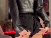 Changed the game — leather jacket, shorts & glasses 😈 Ready for a wild ride? 🖤 15/16