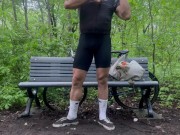 Biker In Spandex Stretching At The Park 12/16