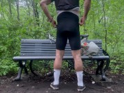 Biker In Spandex Stretching At The Park 16/16