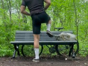Biker In Spandex Stretching At The Park 2/16