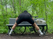 Biker In Spandex Stretching At The Park 4/16