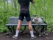 Biker In Spandex Stretching At The Park 9/16