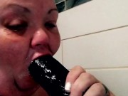 Bbw milf throat fucked BBC dildo in the shower 10/16