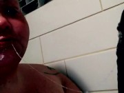 Bbw milf throat fucked BBC dildo in the shower 16/16