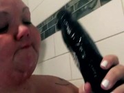 Bbw milf throat fucked BBC dildo in the shower 8/16