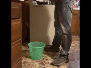 Desperately need to piss while cooking supper (holding my piss until I couldn’t , I piss in bucket) 13/16