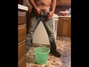 Desperately need to piss while cooking supper (holding my piss until I couldn’t , I piss in bucket)