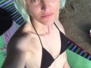 Public masturbation and flash compilation on the beach with people around 14/16