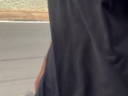 Alpha male with huge dick walking down the street in pants without underwear with the volume showing 12/16