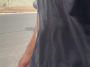 Alpha male with huge dick walking down the street in pants without underwear with the volume showing 13/16