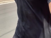 Alpha male with huge dick walking down the street in pants without underwear with the volume showing 6/16