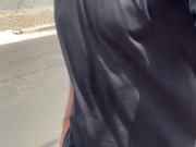 Alpha male with huge dick walking down the street in pants without underwear with the volume showing 9/16