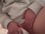 Blonde girl plays with her wet pussy until she squirts all over the floor 15/16