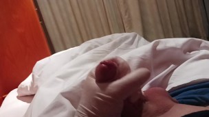 Unerected shaved uncut penis masturbation at home