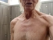 I'm playing with my cock in the gym locker room.  See the old many body! 14/16