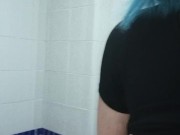 Hairy pussy, big boobs peeing in a public toilet 5/16