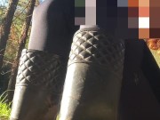 Redhead Lays Against A Tree, Strips Her Pants And Fingers Her Pussy Up Close Just For You 2/16