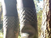 Redhead Lays Against A Tree, Strips Her Pants And Fingers Her Pussy Up Close Just For You