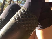 Redhead Lays Against A Tree, Strips Her Pants And Fingers Her Pussy Up Close Just For You 8/16