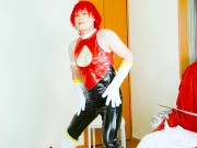 Japanese Cosplay Cutie Honey in Shiny PVC – Red & Black Cosplay Action  - Crossdressing 12/16
