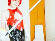 Japanese Cosplay Cutie Honey in Shiny PVC – Red & Black Cosplay Action  - Crossdressing 2/16
