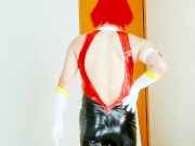 Japanese Cosplay Cutie Honey in Shiny PVC – Red & Black Cosplay Action  - Crossdressing 3/16