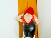 Japanese Cosplay Cutie Honey in Shiny PVC – Red & Black Cosplay Action  - Crossdressing 4/16