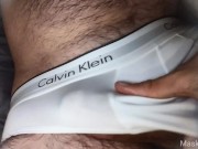 Hairy man in tighty whities reveals his fat cock 13/16